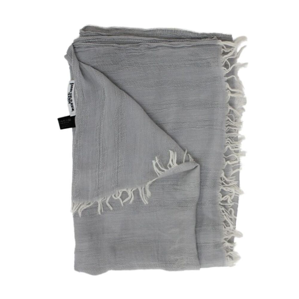 Cellerini Womens Cotton Knit Fringe Trim Lightweight Scarf Gray White 70"x25"